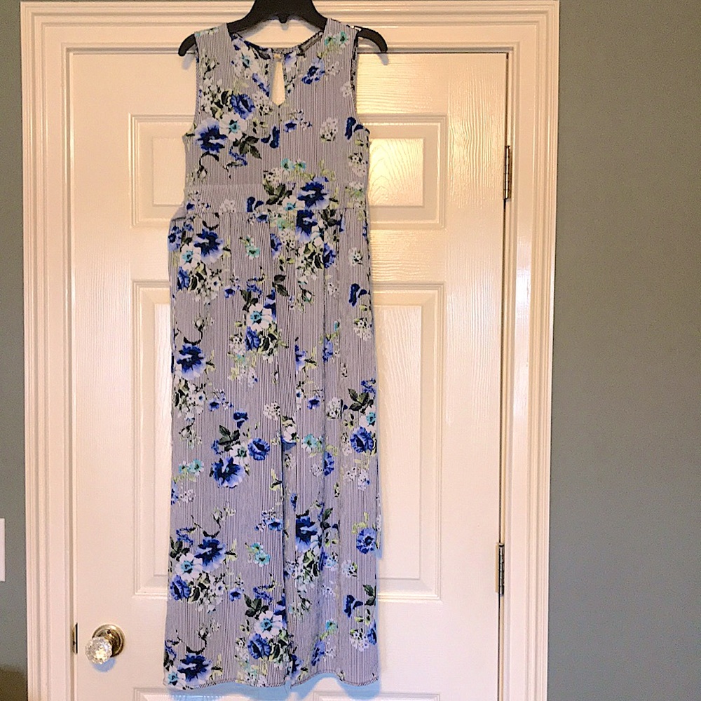 Kids walk through dress. Girls Size 12.  White and navy with blue flowers.